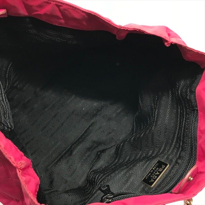 Prada Triangle Logo Tessuto Nylon Quilted Chain Tote Pink