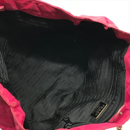 Prada Triangle Logo Tessuto Nylon Quilted Chain Tote Pink