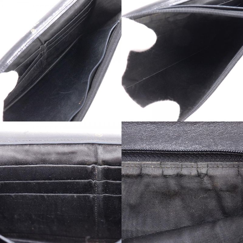 Chanel Coco Mark Vintage Lambskin Black Women's Long Wallet