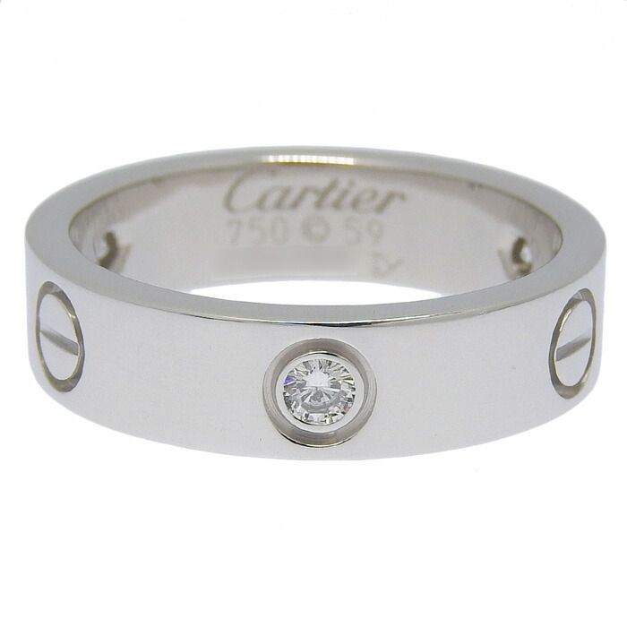 Cartier Love Half Diamond Ring 18K White Gold 750 White Gold Diamond #59