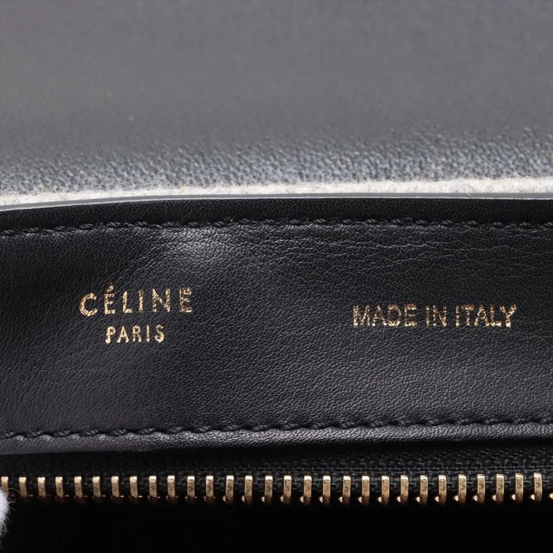 Celine Trapeze Medium Leather Handbag Tote Gold Hardware Black Gray Felt