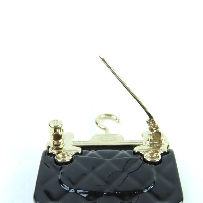 CHANEL B23C Ab9849 Coco Mark With F Pearl Bag Design Brooch Black Gold Hardware