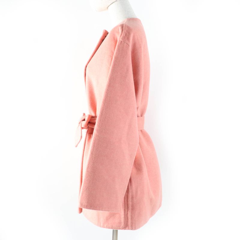 Hermes 22AW 2h0122db 100% Cashmere Double Face Coat With Belt Collarless Coat