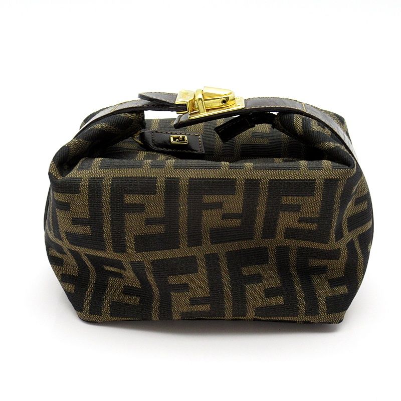 Fendi Vanity Mini Handbag 26360 Canvas Leather Ladies Handbag Brown Excellent