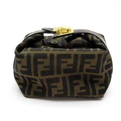 Fendi Vanity Mini Handbag 26360 Canvas Leather Ladies Handbag Brown Excellent