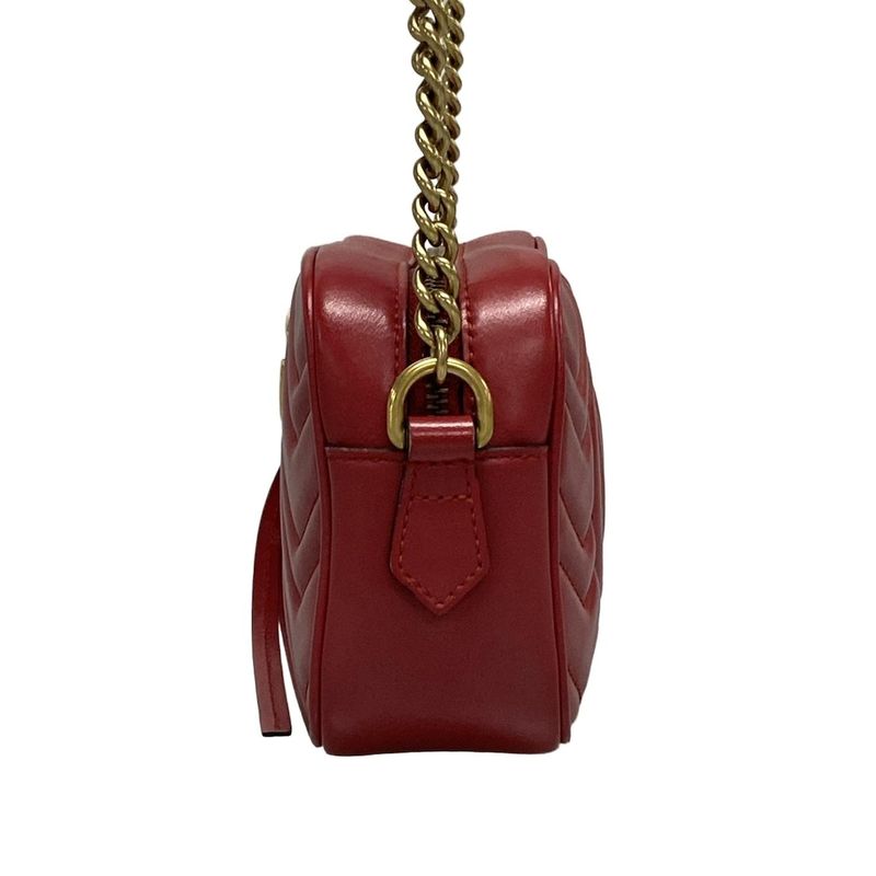 Gucci Shoulder Bag GG Marmont 448065 Red Chain Shoulder Leather