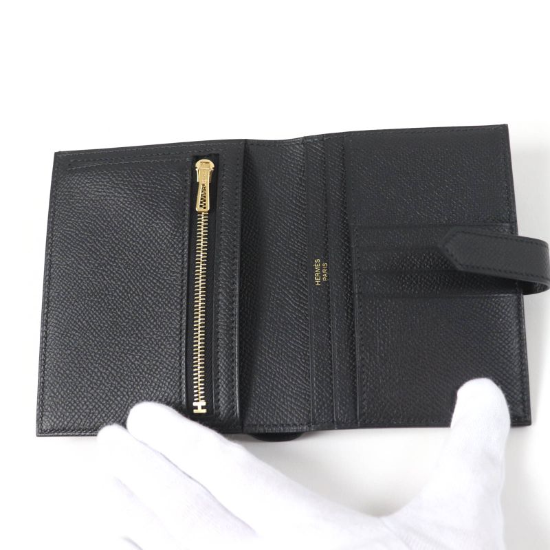 Hermes Bearn Compact Gold Hardware Vaux Epson Bifold Wallet Black With W