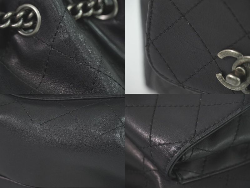 Authentic Chanel Coco Mark Matelasse 2WAY Chain Drawstring Backpack Sac Handbag