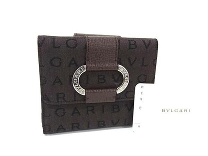 Bvlgari Logomania Canvas And Leather Bifold Wallet Billfold Brown Fu2105