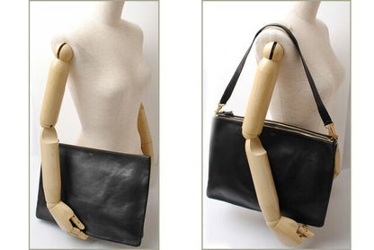 Celine Shoulder Bag Clutch Bag Celine Lambskin Large Trio Black Silver 2way