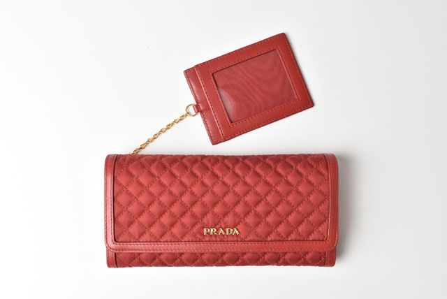 Prada Long Wallet With Pass Case 1m1132 Quilted Nylon