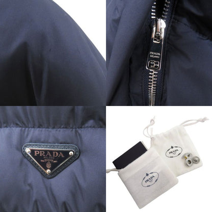 Prada Cropped Technical Fabric Hooded Down Jacket Navy 0513 Prada