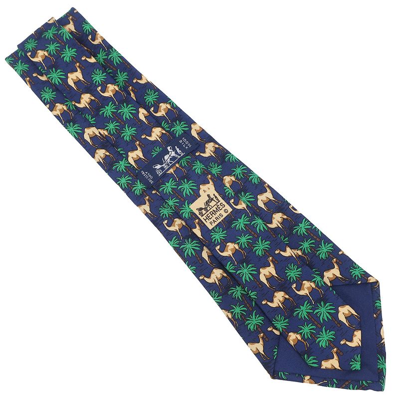 Hermes Necktie Animal Print 9.5cm (3.74in) Silk Navy and Multicolor Navy Blue