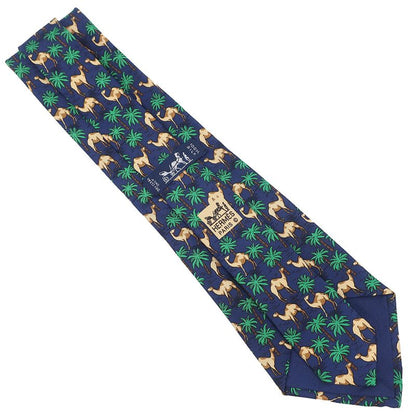 Hermes Necktie Animal Print 9.5cm (3.74in) Silk Navy and Multicolor Navy Blue