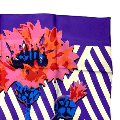 Christian DIOR Small Accessories Scarf Large Size D-flower Pop Flower Logo Silk