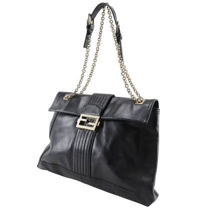 Fendi Chain Tote 2WAY Shoulder Leather Black Women's Tote Bag