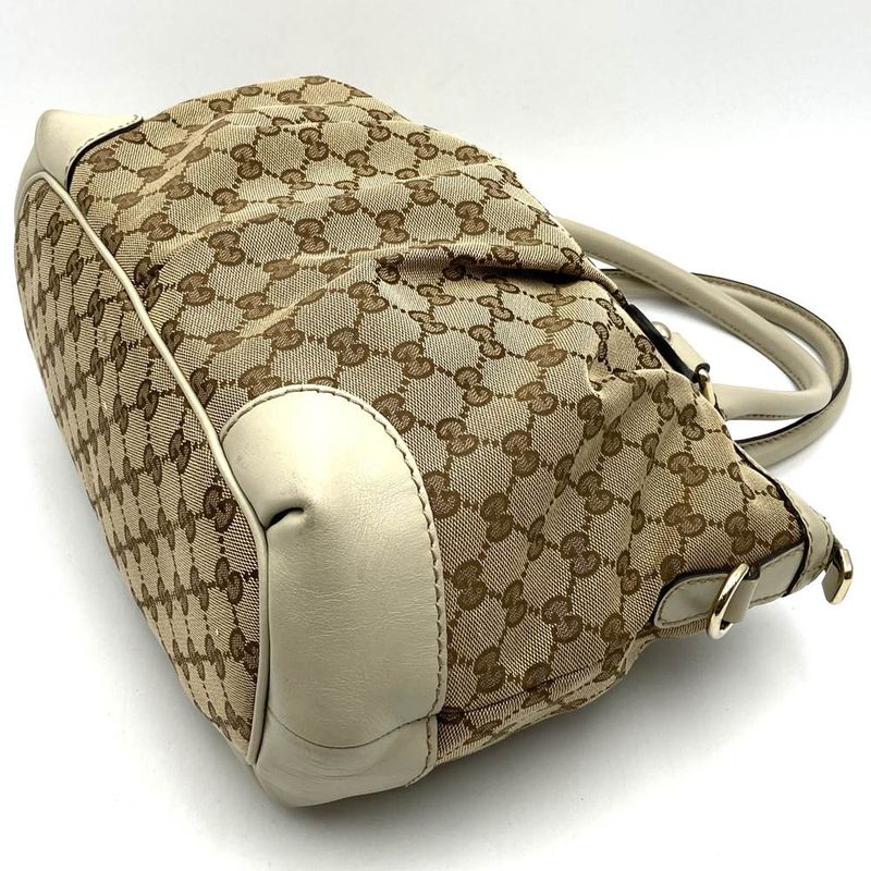 Gucci 247902 Tote Bag Beige/white GG Canvas/leather Ggkey Holder Ladies Fashion