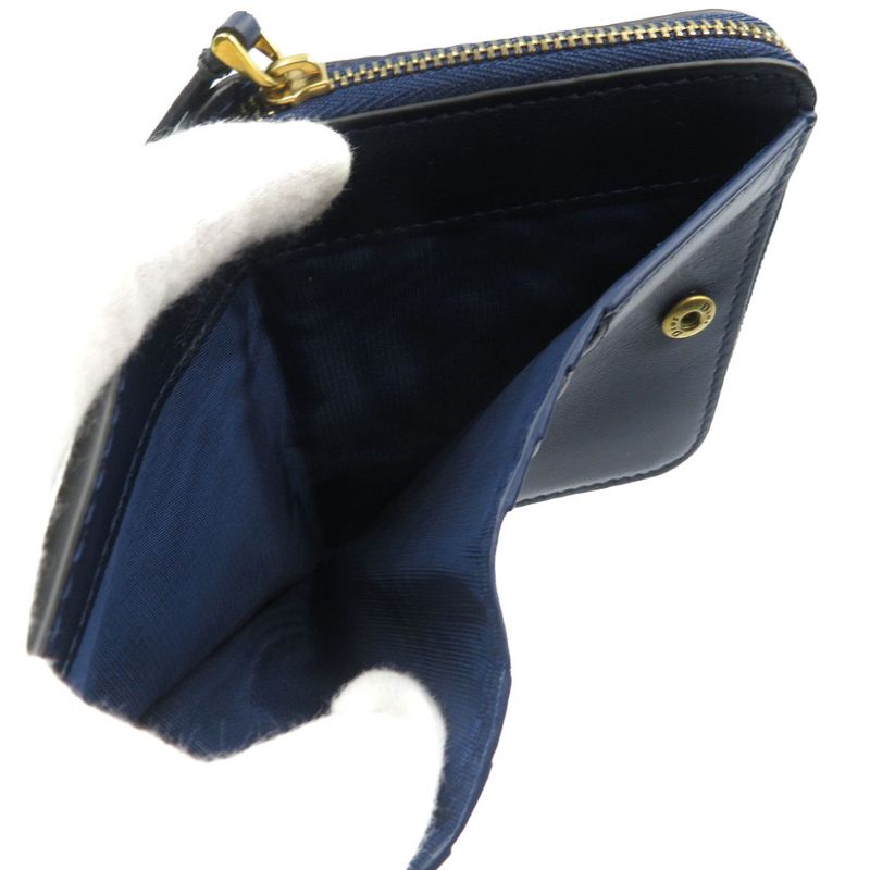 Christian Dior Bee Leather Gold Hardware Navy Blue Bifold Wallet 1128 Christian