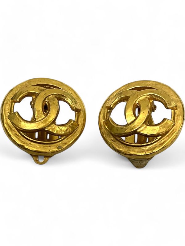 Chanel 01P Coco Mark Circle Earrings Ladies Gold