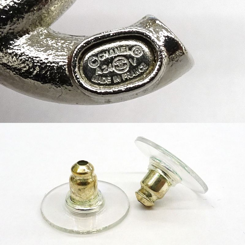 Chanel Earrings Coco Mark A24V Rhinestone Metal SV Accessories -