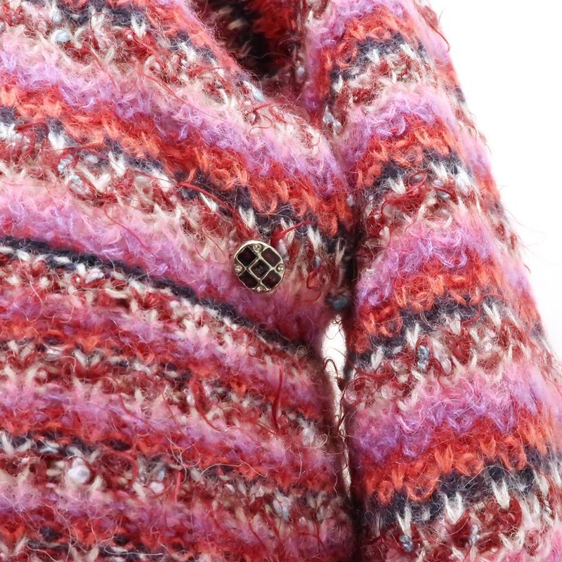 Chanel Border Knit P72980 K10502 Alpaca Silk V-neck Pink #36 Sweater Chanel