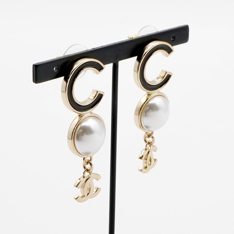 Chanel Earrings Earring Gold Black Coco Mark Logo Pearl