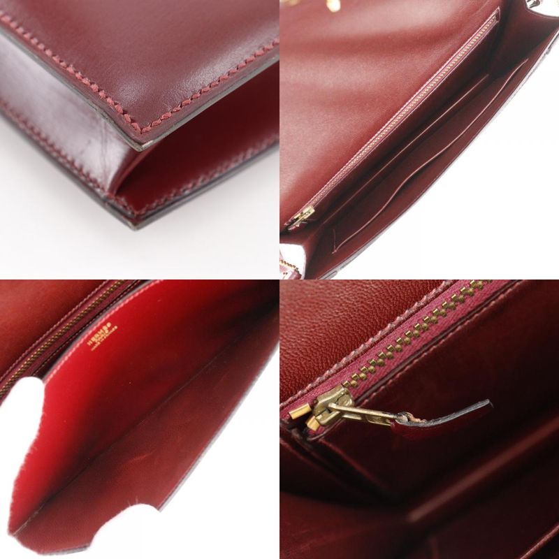 Hermes Liddy 2WAY Clutch Vintage Box Calf Bordeaux 00K Ladies Shoulder Bag
