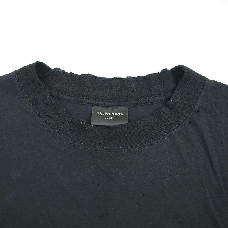 Balenciaga Distressed T-Shirt Neck Logo T-Shirt 739784 Tovf4 Black XL