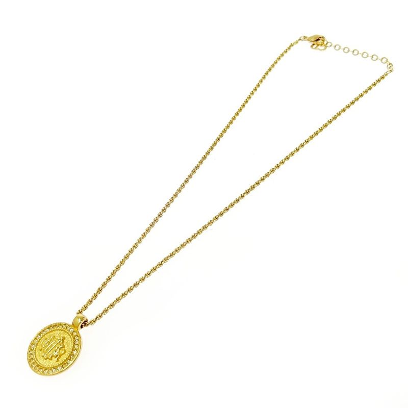 Dior GP Rhinestone Emblem Round Necklace Gold 477635 Necklace