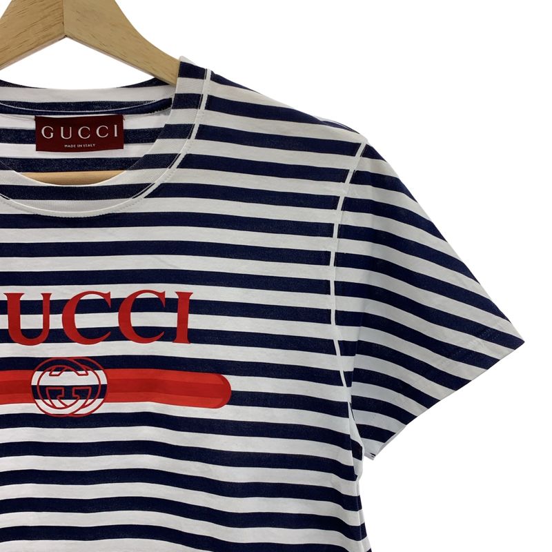 Gucci Interlocking Logo Print T-shirt Cut And Sewn - S - Navy White - Women's