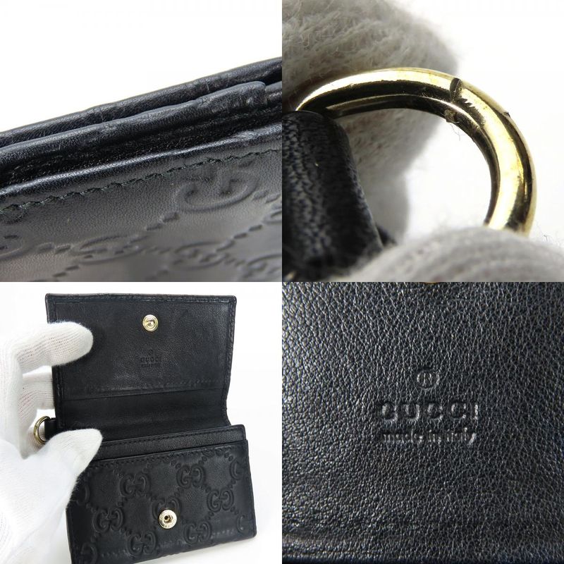 Gucci Card Case 323401 Striped Leather Black Gold Hardware Business Card Holder