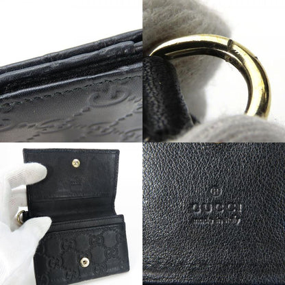 Gucci Card Case 323401 Striped Leather Black Gold Hardware Business Card Holder