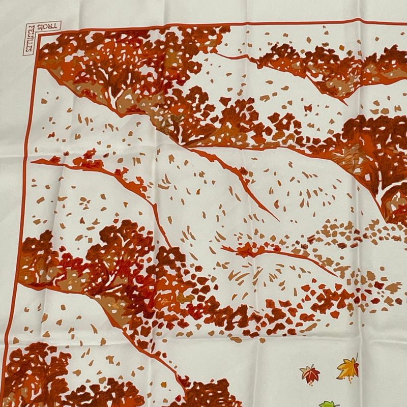 Hermes Carre 90 Trois Feuilles 3 Leaves Scarf Silk Orange