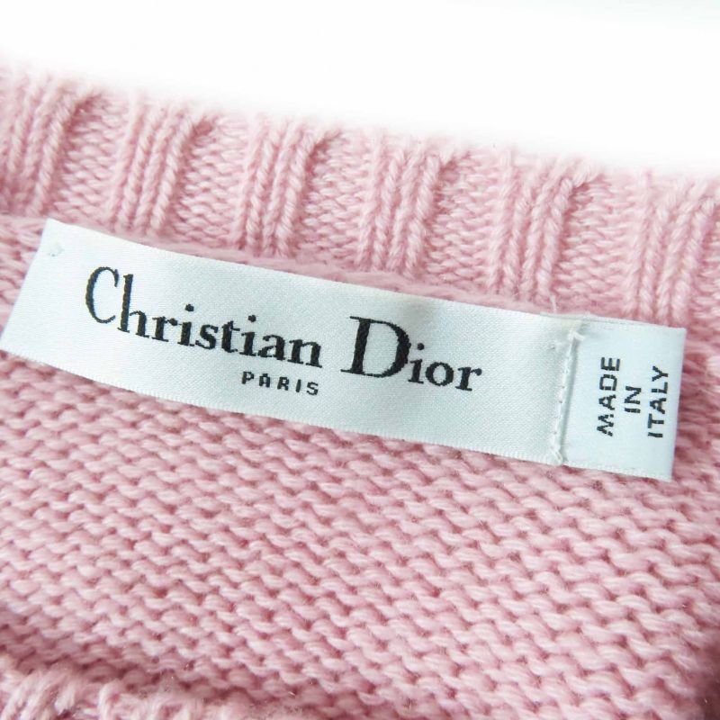 Christian DIOR 344s13bm003 100% Cashmere Frilled Short Sleeve Knit Pink Gray