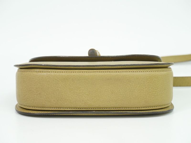 Authentic Gucci Bamboo 2WAY Shoulder Bag Handbag Pochette Leather Beige Bamboo