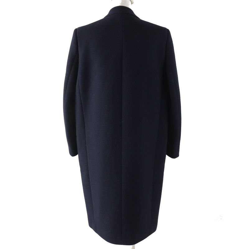 Celine 100% Wool Phoebe Period Front Open Crombie Coat 100% Silk Lining Navy
