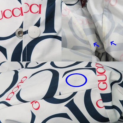Gucci Maxi Gucci Print Fabric Shirt 790723 Short Sleeve 44 White Blue