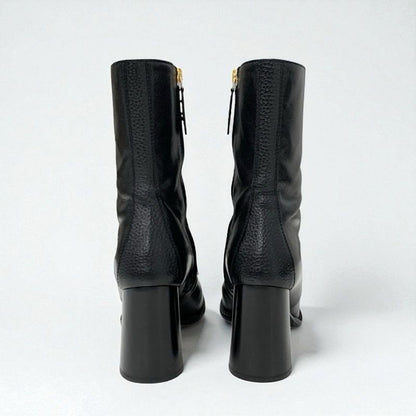 Gucci Boots Short Shoes Leather Black Gold Chain Belt