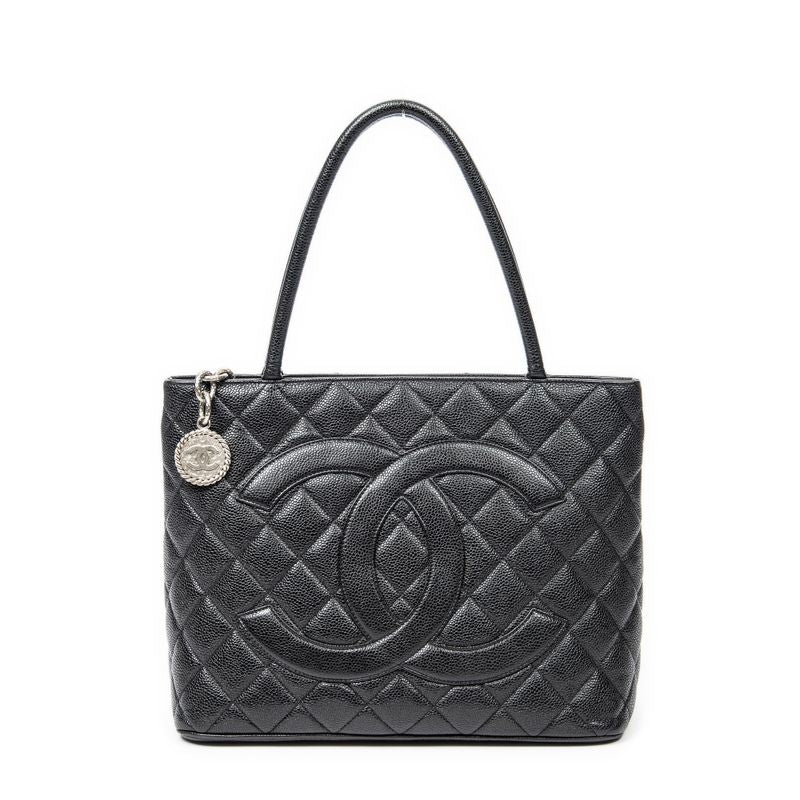 Chanel Timeless Medallion Tote Black Matelasse Caviar Leather A