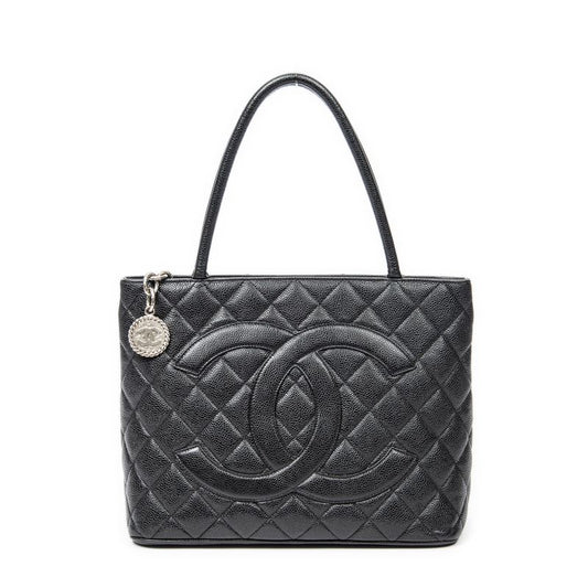 Chanel Timeless Medallion Tote Black Matelasse Caviar Leather A