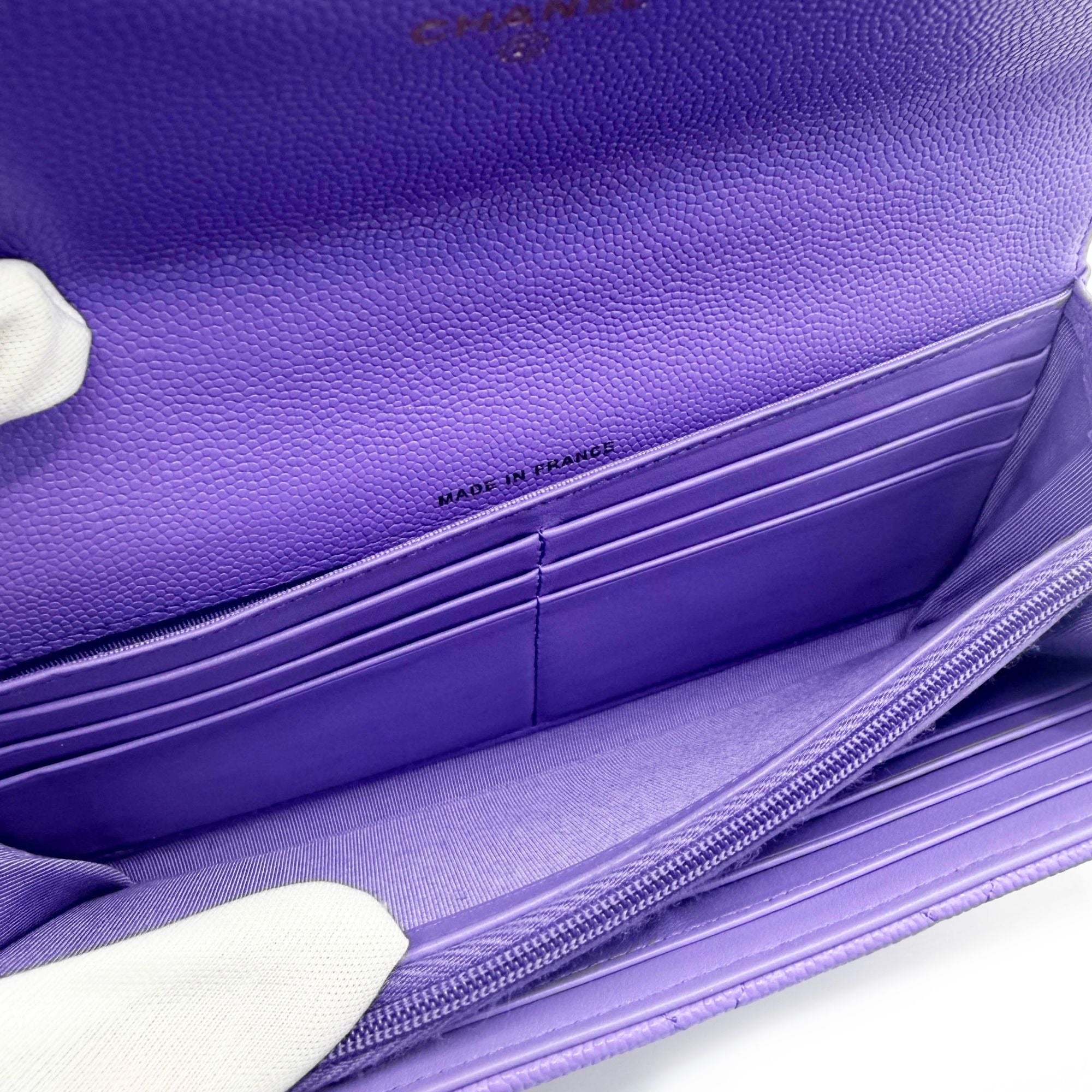 CHANEL CC Timeless Caviar Flap Wallet Chain Purse Purple Bag