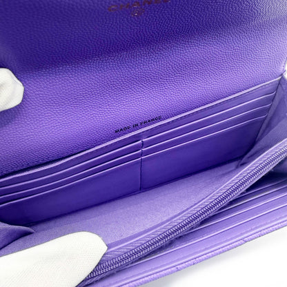 CHANEL CC Timeless Caviar Flap Wallet Chain Purse Purple Bag