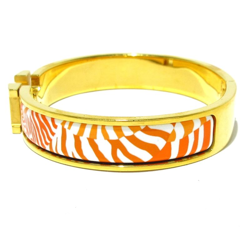 Hermes Bangle Click H Gold×white×orange Zebra