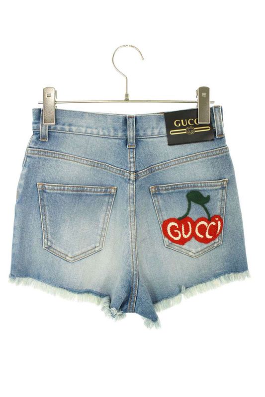 Gucci 502779 Xdbac Back Cherry Logo Cut Off Denim Shorts Women's 23