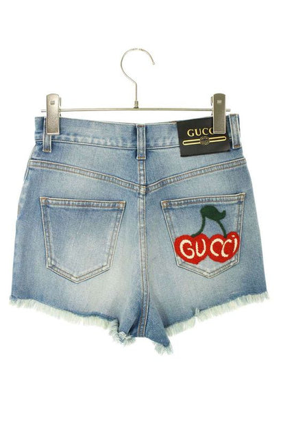 Gucci 502779 Xdbac Back Cherry Logo Cut Off Denim Shorts Women's 23