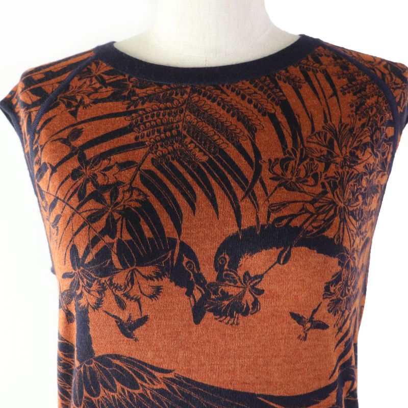 Hermes Flamingo Party Flamingo Party Cashmere Silk Sleeveless Dress Brown Navy