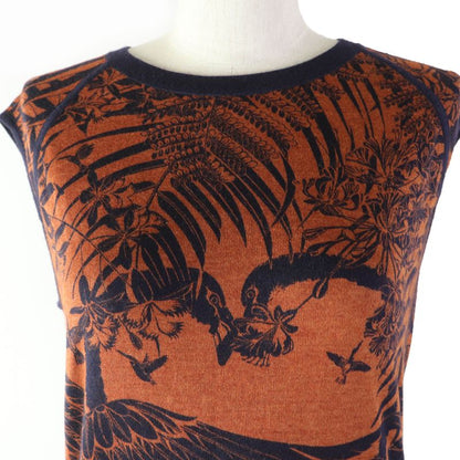 Hermes Flamingo Party Flamingo Party Cashmere Silk Sleeveless Dress Brown Navy