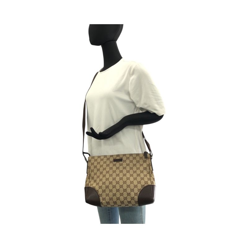 Gucci Beige Brown Silver Hardware GG Canvas/leather 114273 Shoulder Bag Women