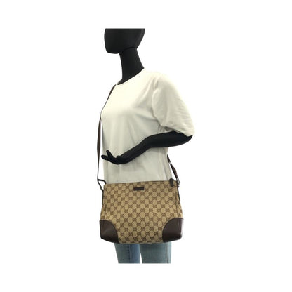 Gucci Beige Brown Silver Hardware GG Canvas/leather 114273 Shoulder Bag Women