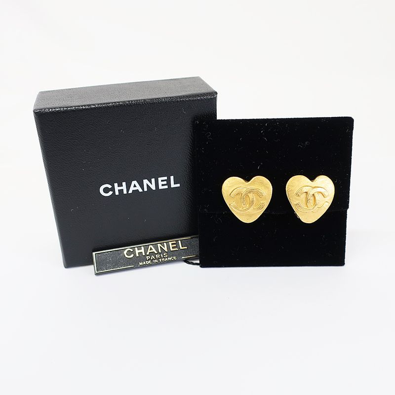 Chanel Earring Heart Coco Mark Gold Pair Accessories - Fashion
